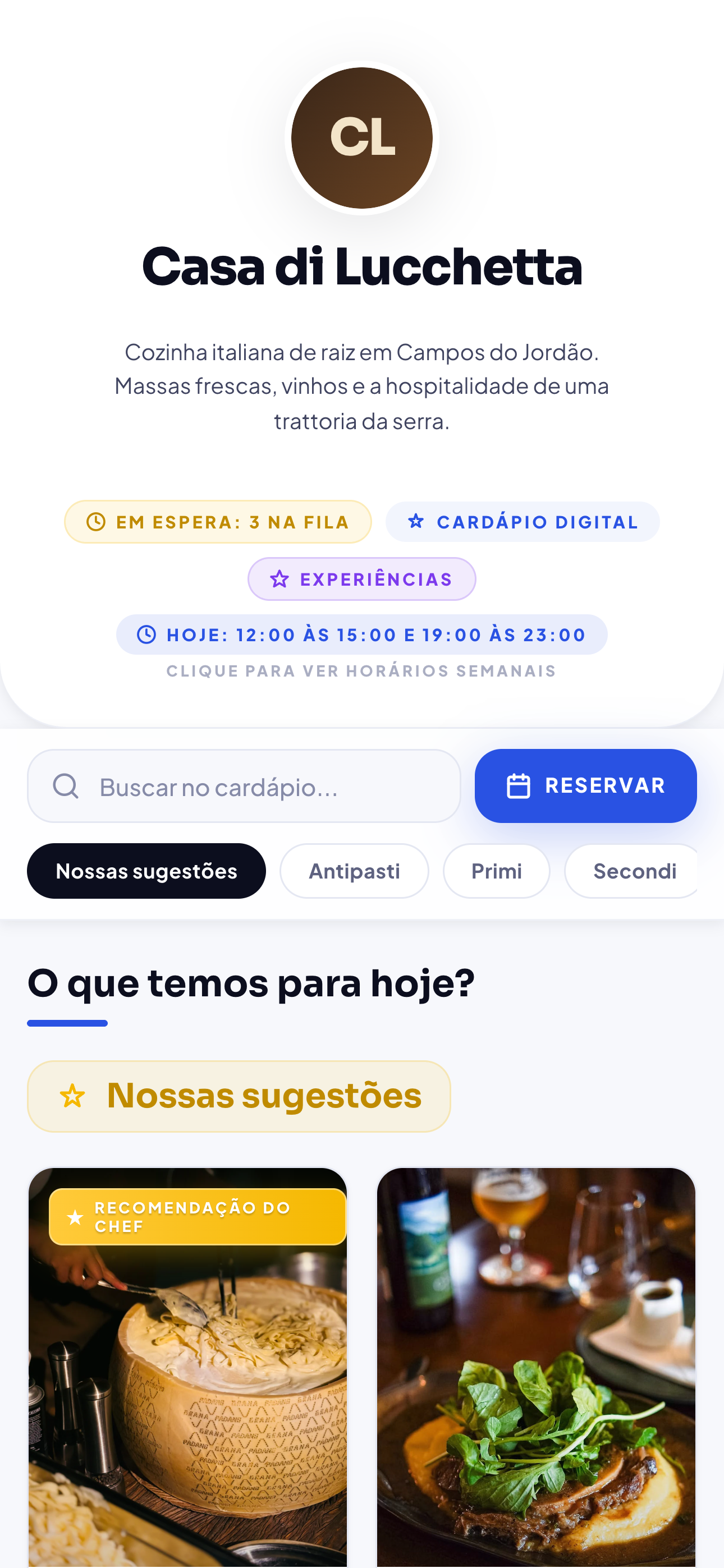 Cardápio digital real do Leapp